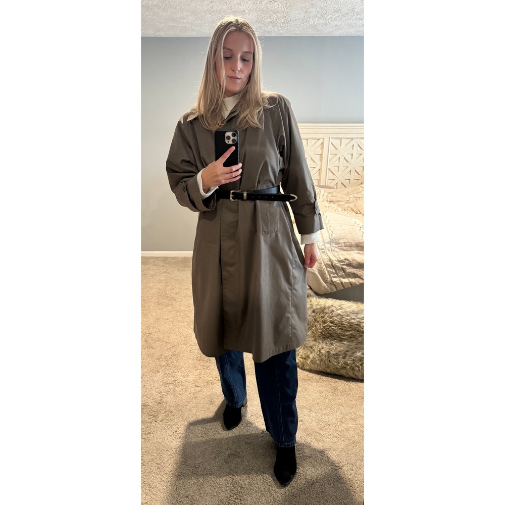 Vintage 70s-80s London Fog Herringbone Coat Taupe Brown Petite 10 USA Made